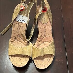 Gold Sandals with Cork Footbed and Strappy Design